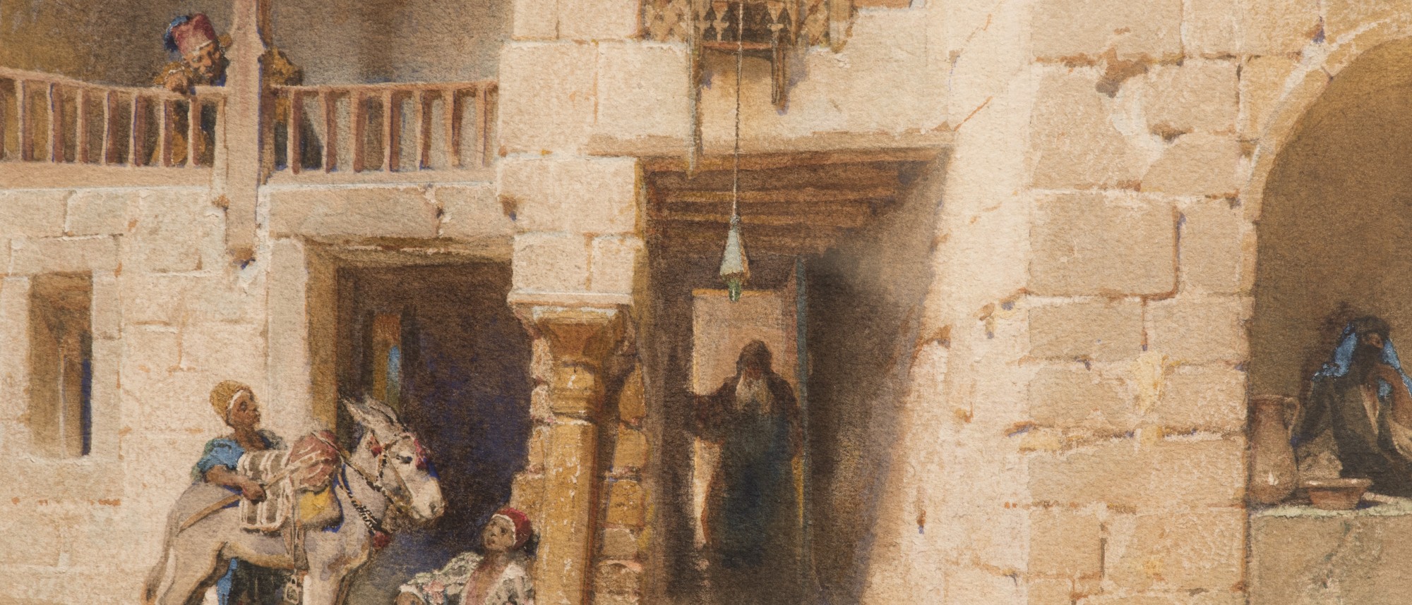 Detail eines Gemäldes von Carl Haag: Blick in einen koptischen Innenhof