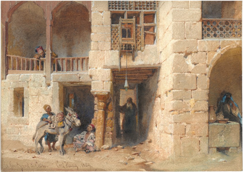 Gemälde von Carl Haag: Blick in den Innenhof eines koptischen Christen